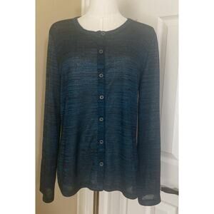 Chico’s Teal/Black Space Dye Lightweight Polyester Knit Button Cardigan Size 1